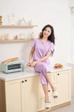  Bộ cotton nữ quần lửng tay xoắn túi ngực thêu hình 