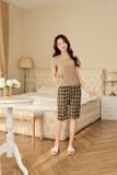  Đồ bộ mặc nhà cao cấp chất đũi bamboo dáng lửng phối kẻ cổ tim Cardina 