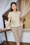  Đồ bộ mặc nhà cao cấp chất đũi bamboo dáng lửng phối kẻ cổ tim Cardina 