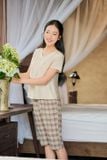  Đồ bộ mặc nhà cao cấp chất đũi bamboo dáng lửng phối kẻ cổ tim Cardina 