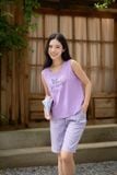  Đồ bộ cotton nữ dáng lửng hoạ tiết phối áo sát nách Cardina 
