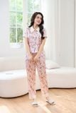  Bộ pijama nữ mặc nhà chất liệu lụa Satin quần suông cổ sóng 