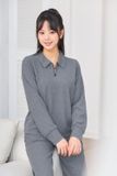  Bộ mặc nhà thu đông chất cotton tay dài quần suông cổ polo khóa 