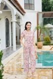  Bộ đũi nữ hoạ tiết thanh lịch dáng quần dài cổ vest có phối 