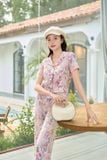  Bộ đũi nữ hoạ tiết thanh lịch dáng quần dài cổ vest có phối 