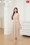  Bộ áo gile và chân váy midi chất liệu Đũi Hàn co giãn nhẹ thiết kế xếp ly có túi 