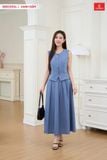  Bộ áo gile và chân váy midi chất liệu Đũi Hàn co giãn nhẹ thiết kế xếp ly có túi 