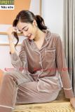  Bộ pijama nhung mềm mịn, thiết kế viền trắng sang trọng. 