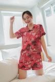  Bộ pijama mặc nhà chất lụa cao cấp, kiểu dáng cổ sen có lé Cardina 