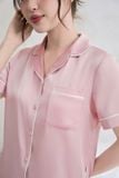  Bộ pyjama đùi mặc nhà nữ chất lụa có lé viền ngắn tay 