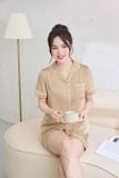  Bộ pyjama đùi mặc nhà nữ chất lụa có lé viền ngắn tay 