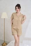  Bộ pyjama đùi mặc nhà nữ chất lụa có lé viền ngắn tay 