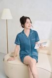 Bộ pyjama đùi mặc nhà nữ chất lụa có lé viền ngắn tay 