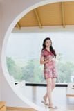  Bộ pijama lụa kiểu dáng quần đùi áo phối cổ họa tiết 