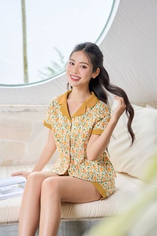 Bộ pijama đùi mặc nhà nữ Cardina chất liệu thô có phối