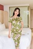 Đồ bộ pijama lửng chất liệu lụa Satin mềm mại, dáng cổ sen có lé 
