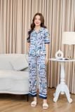  Bộ pyjama lụa quần dài ống suông tay lỡ họa tiết mặc nhà Cardina 