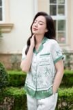  Bộ Pijama lụa quần suông phối gấu túi ngực họa tiết Cardina 