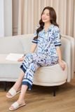  Bộ pyjama lụa quần dài ống suông tay lỡ họa tiết mặc nhà Cardina 
