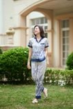 Bộ Pijama lụa quần suông phối gấu túi ngực họa tiết Cardina 