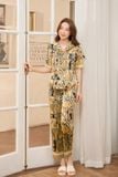  Bộ pyjama lụa quần dài ống suông tay lỡ họa tiết mặc nhà Cardina 