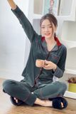  Bộ Pijama thu đông chất nhung tăm, kiểu dáng phối cổ cao cấp 