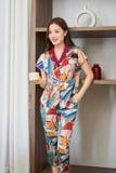  Bộ pijama lửng nữ mặc nhà chất liệu lụa tay liền phối cổ 