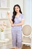  Bộ Pijama nữ Cardina dòng mặc nhà vải lụa satin dáng cổ 2 ve họa tiết trái tim 