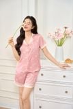  Bộ Pijama đùi cộc tay LOVE chất lụa Satin mềm mại, họa tiết 
