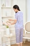  Bộ Pijama nữ Cardina dòng mặc nhà vải lụa satin dáng cổ 2 ve họa tiết trái tim 