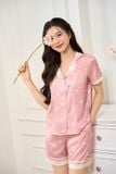  Bộ Pijama đùi cộc tay LOVE chất lụa Satin mềm mại, họa tiết 