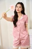  Bộ Pijama đùi cộc tay LOVE chất lụa Satin mềm mại, họa tiết 