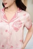  Bộ Pijama nữ Cardina dòng mặc nhà vải lụa satin dáng cổ 2 ve họa tiết trái tim 