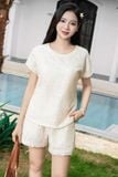  Bộ Đồ Nữ Younger by Cardina Dáng Cổ Tròn Quần Đùi Vải Ren Cotton Họa Tiết Thổ Cẩm 