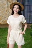  Bộ Đồ Nữ Younger by Cardina Dáng Cổ Tròn Quần Đùi Vải Ren Cotton Họa Tiết Thổ Cẩm 