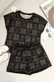  Bộ Đồ Nữ Younger by Cardina Dáng Cổ Tròn Quần Đùi Vải Ren Cotton Họa Tiết Thổ Cẩm 