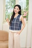  Bộ đồ nữ Younger by Cardina vải thô kẻ sát nách dáng áo suông quần đùi 