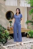  Bộ mặc nhà nữ quần suông dài chất liệu tăm lạnh cổ trụ V 