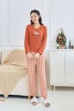  Bộ thu đông mặc nhà chất liệu cotton họa tiết kẻ cổ tim quần ống đứng 