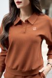  Đồ bộ thu đông nữ chất liệu cotton tổ ong áo bo gấu cổ polo quần dài 