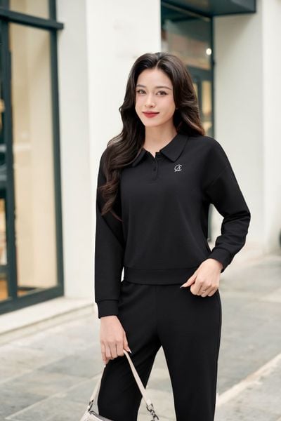  Đồ bộ thu đông nữ chất liệu cotton tổ ong áo bo gấu cổ polo quần dài 