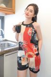  Bộ yếm đùi họa tiết lụa Satin Nhật Bản, đồ bộ mặc nhà nữ cao cấp 