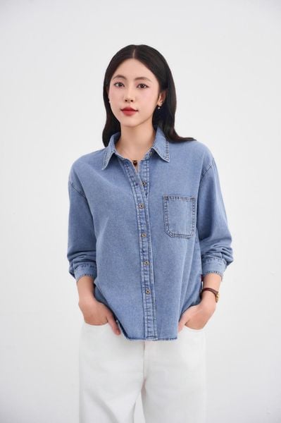 Áo sơ mi dài tay cổ đức chất jean giấy mềm mại