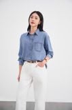  Áo sơ mi dài tay cổ đức chất jean giấy mềm mại 