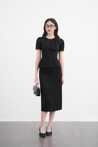 Set áo peplum chân váy A đứng chất chéo Hàn dày dặn