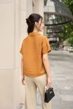  Áo sơ mi nữ cổ đức chất thô đũi vai chờm tay lơ vê 