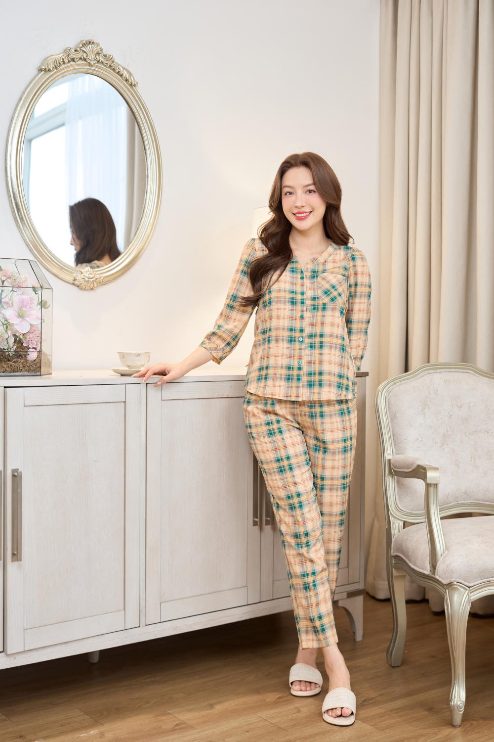 bộ kẻ caro mặc nhà
