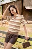  Áo mongtogi kẻ cổ polo tay lỡ trẻ trung, bo gấu che khuyết điểm 