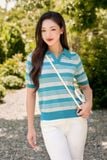 Áo mongtogi kẻ cổ polo tay lỡ trẻ trung, bo gấu che khuyết điểm 