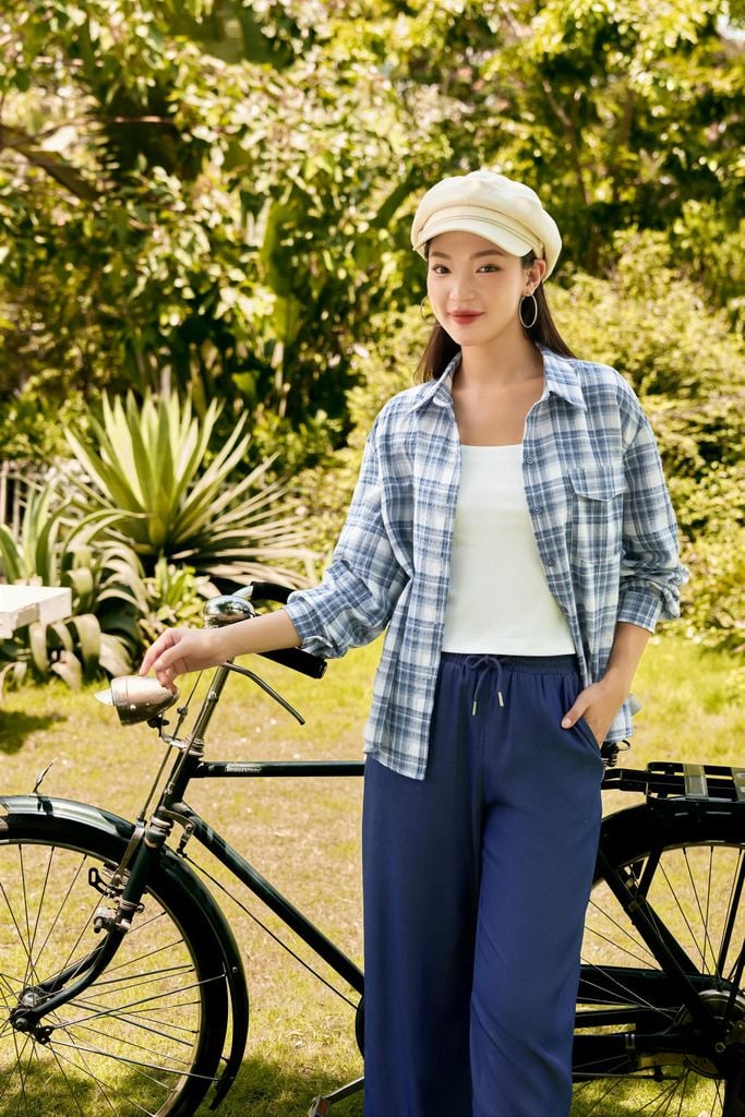  Set sơmi thô kẻ caro có túi ngực kèm áo lót trong phối đồ trẻ trung 